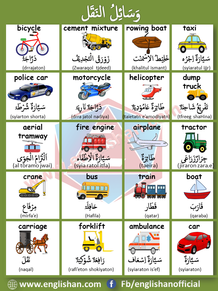 Transportation Name in Arabic and English