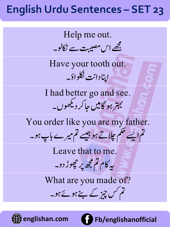 Daily routine English to Urdu sentences with PDF File