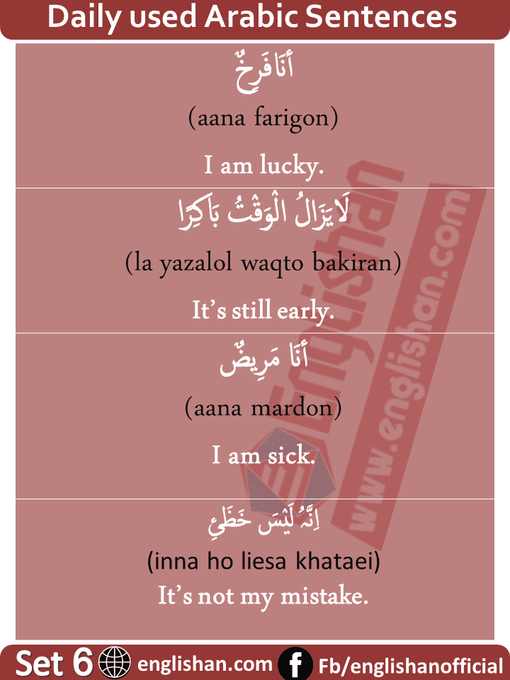 Daily routine Arabic to English sentences with PDF File