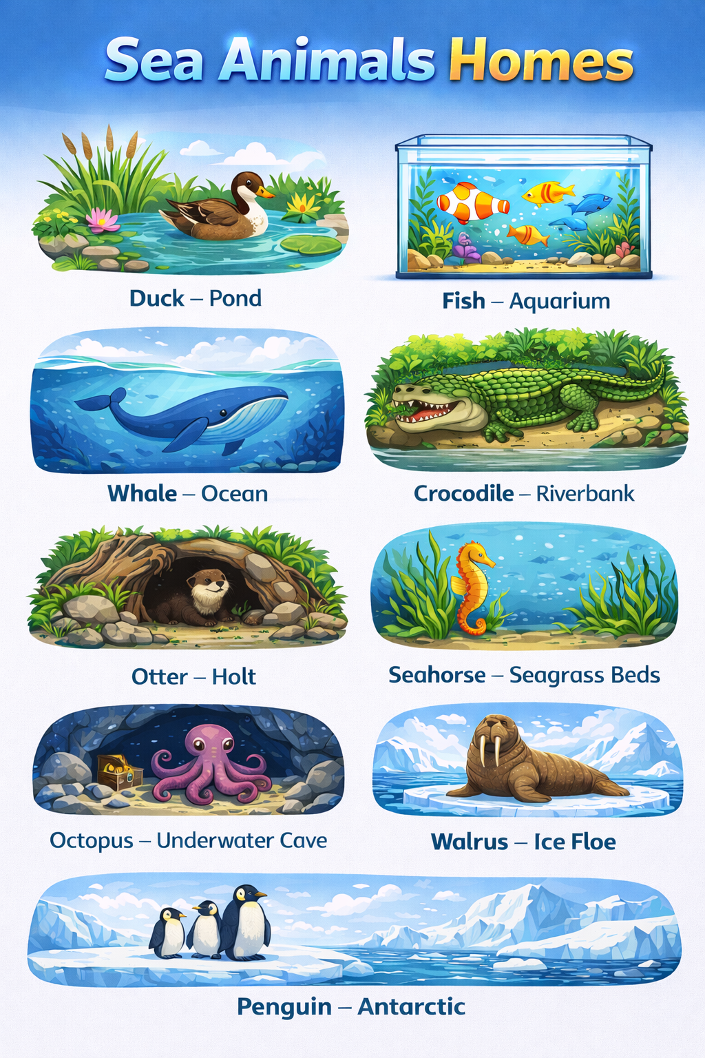 Sea Animals and Their Homes and their pictures