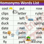Homonym words list with meanings in English – common homonyms for vocabulary building