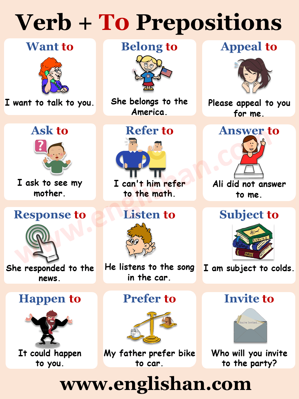 Verb + Preposition Examples Sentences