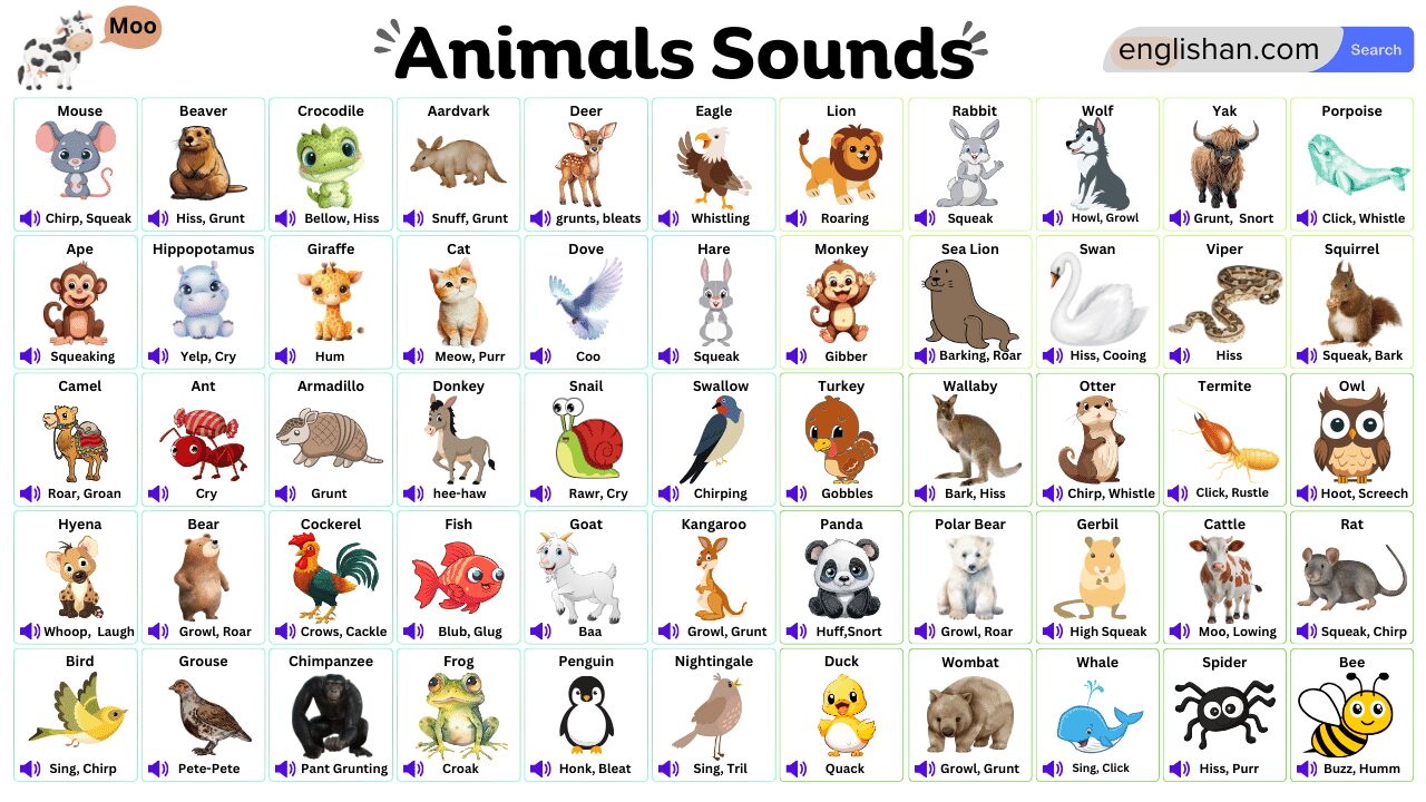 Various animals making unique sounds