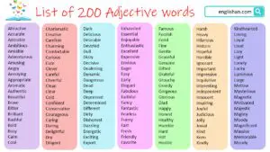 Adjectives Examples List