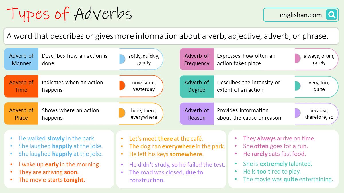 Types of Adverb with Example Sentences