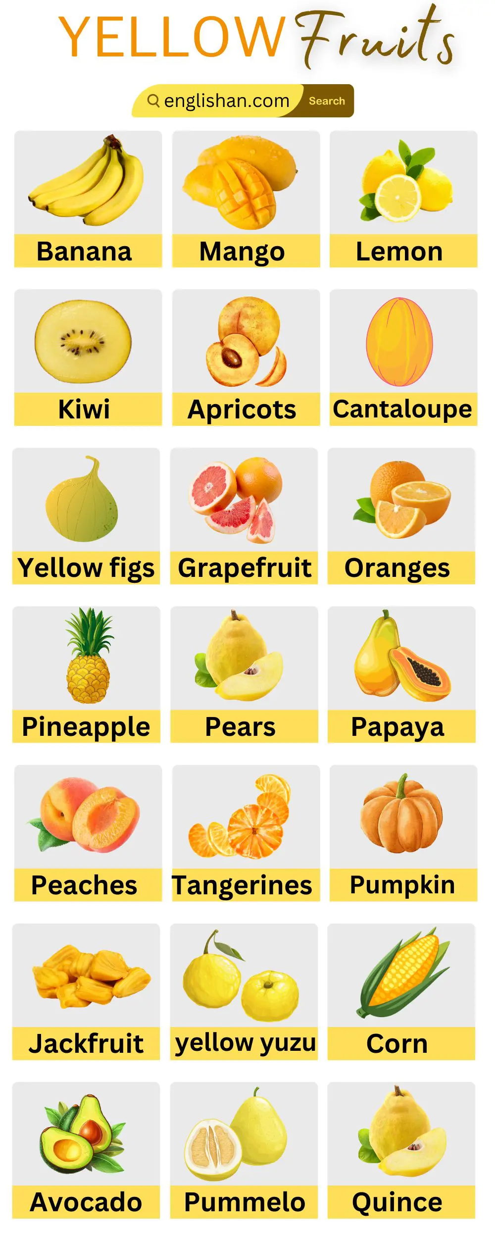46 Yellow Fruits Name in English with Pictures Englishan