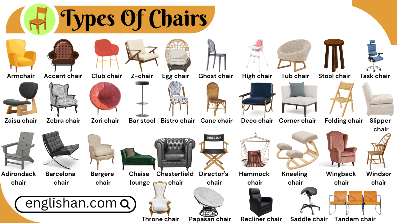 Types of Chairs with Names in English