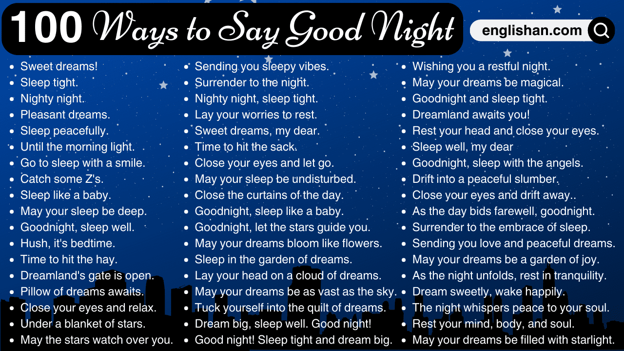 100+ Ways to Say Good Night in English • Englishan