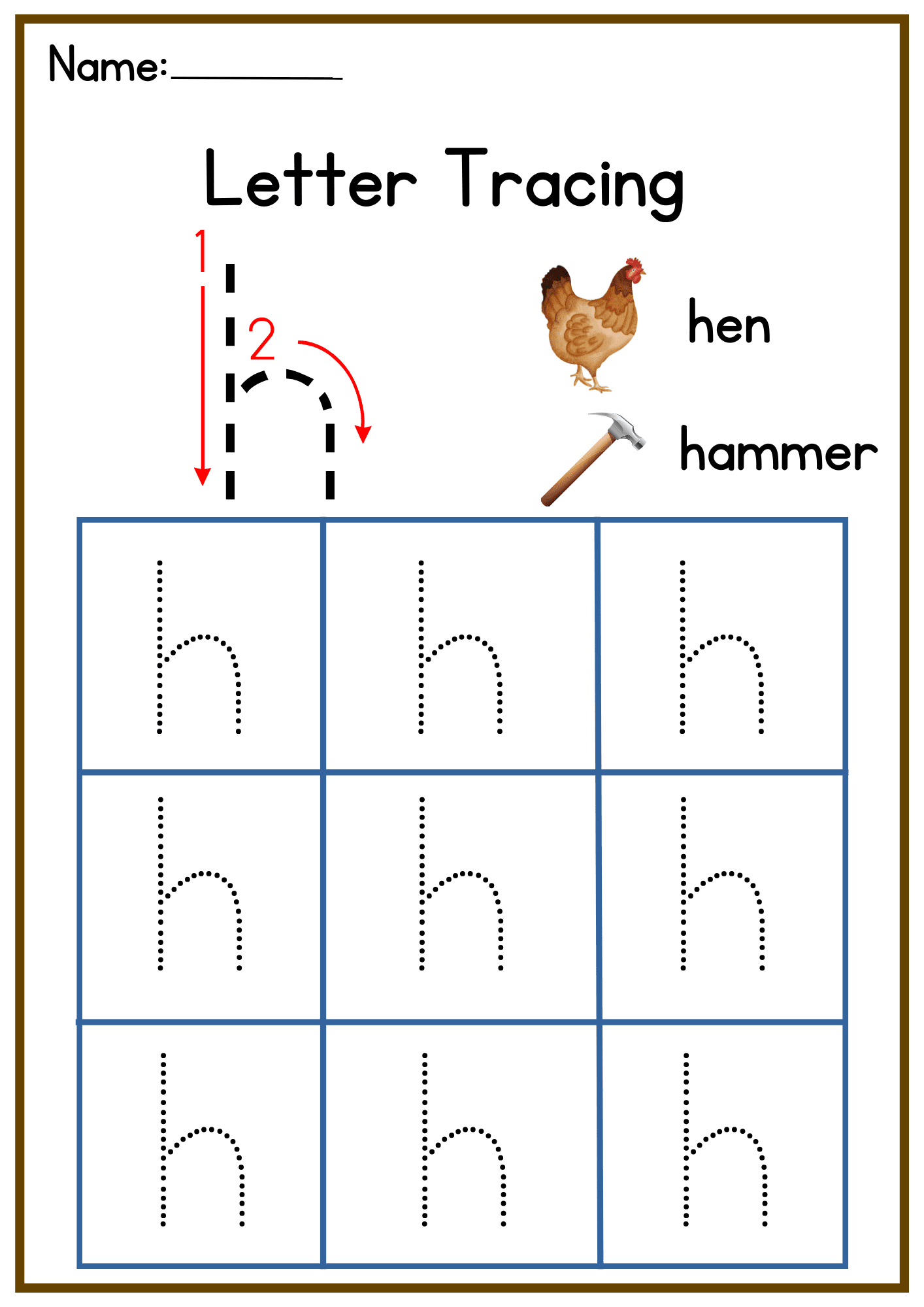 h Letter Tracing Worksheets. Trace the Small Word h.