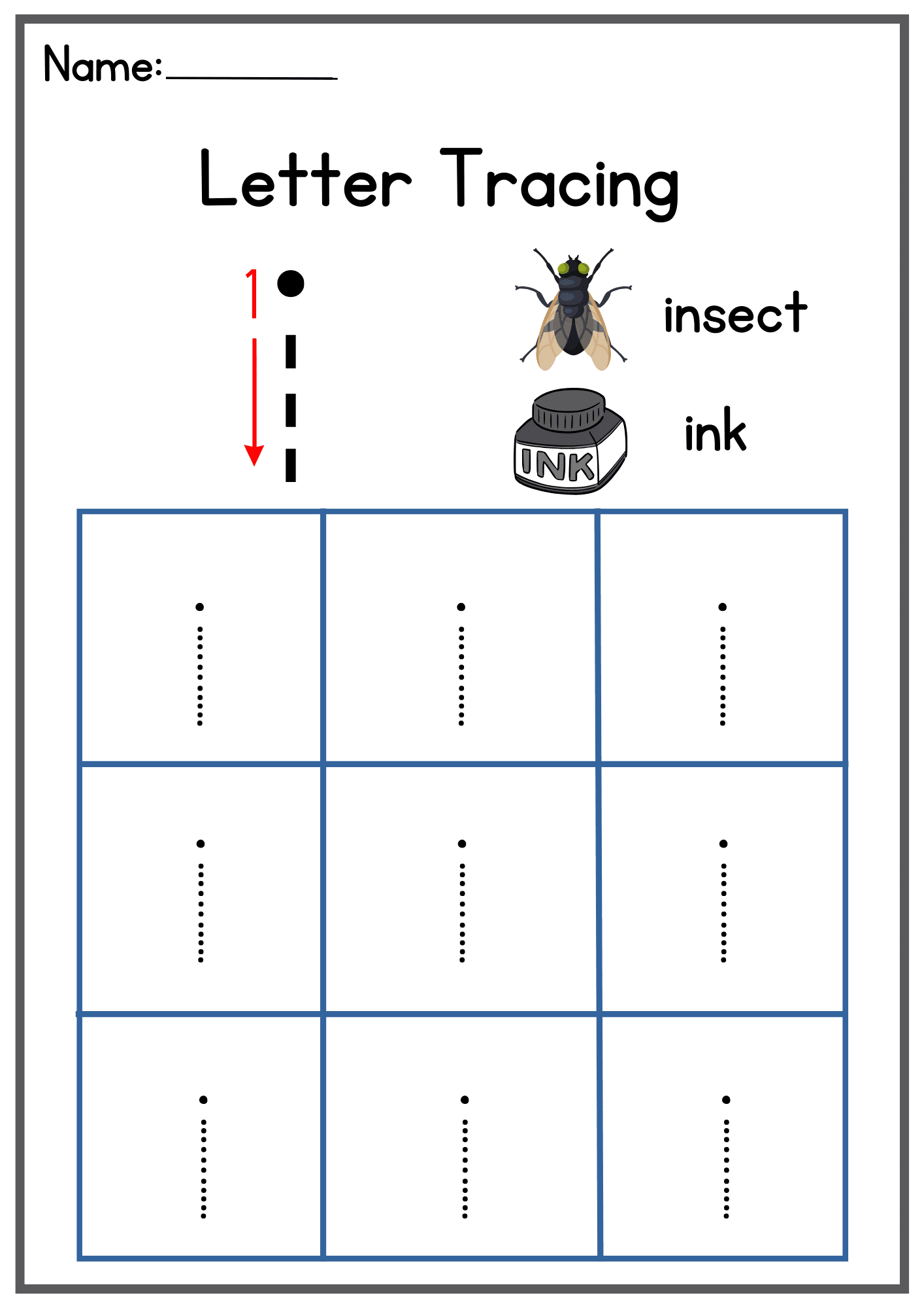 i Letter Tracing Worksheets. Trace the Small Word i.