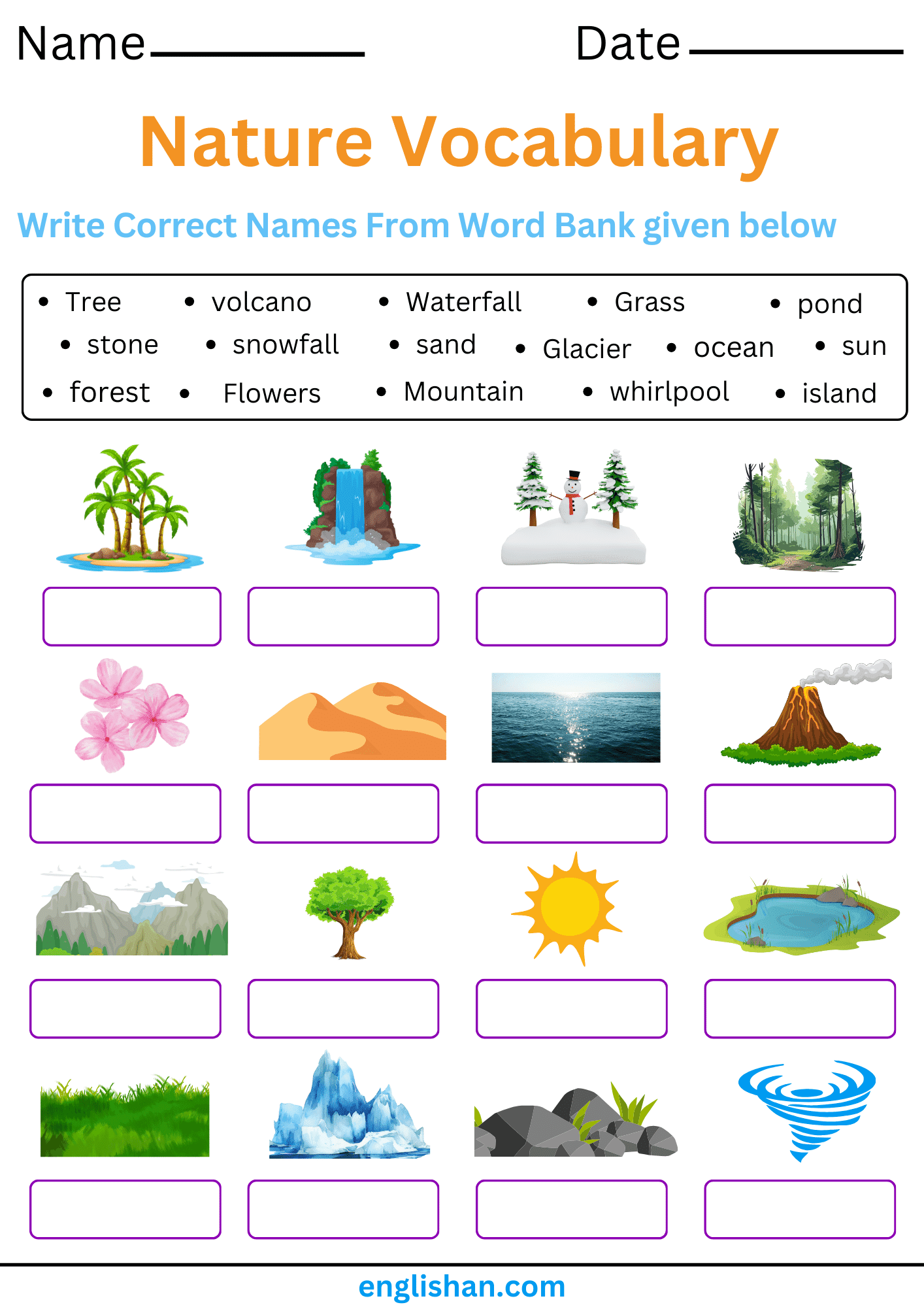 Nature vocabulary worksheets