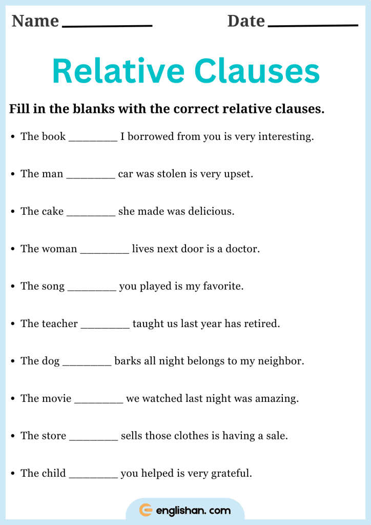 fill in the blanks with correct relative clauses worksheet