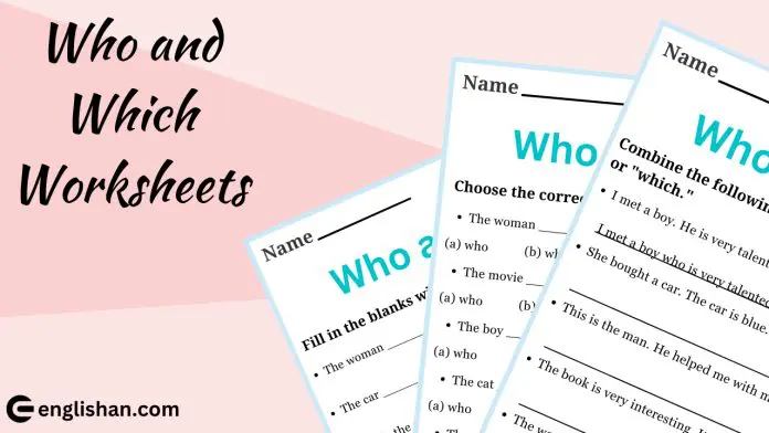 who and which worksheets for learners