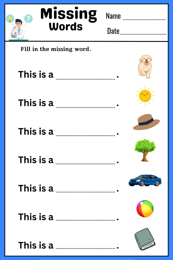 Fill in missing letters worksheet for English learning