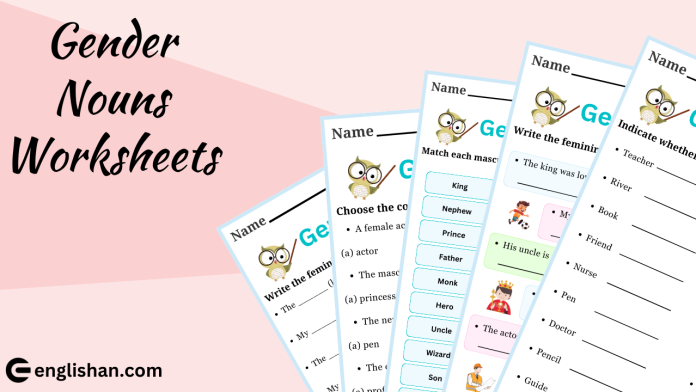 Gender Nouns Worksheets with Answers in English