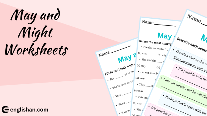 May and Might Worksheets with Answers in English