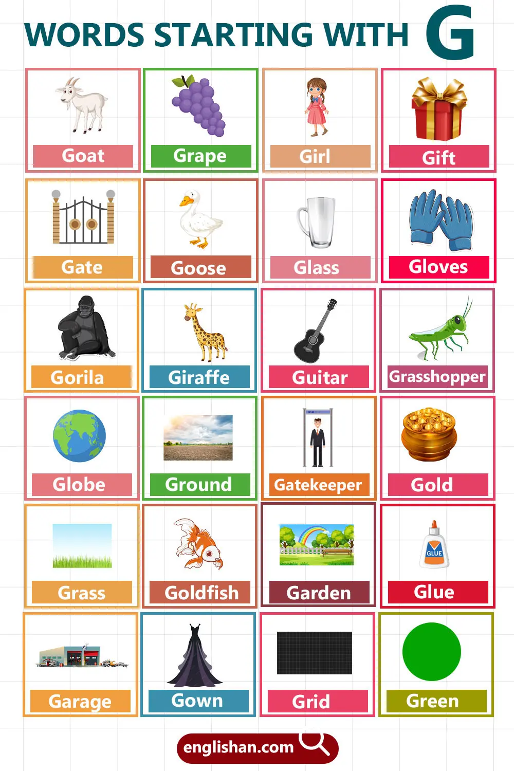 Words with G for Kids