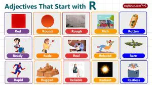 List of Adjectives that start with R like red and rich are very useful when describing colors and wealth.