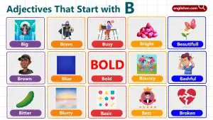 List of adjectives that start with B with meanings and examples for students and ESL learners.
