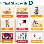 Adjectives that start with D used for describing people and feelings such as daring, devoted, and dynamic in English learning.
