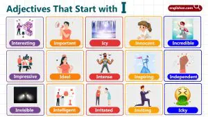 Adjectives that start with I like intelligent, imaginative, and inspiring used to describe people and actions in English.