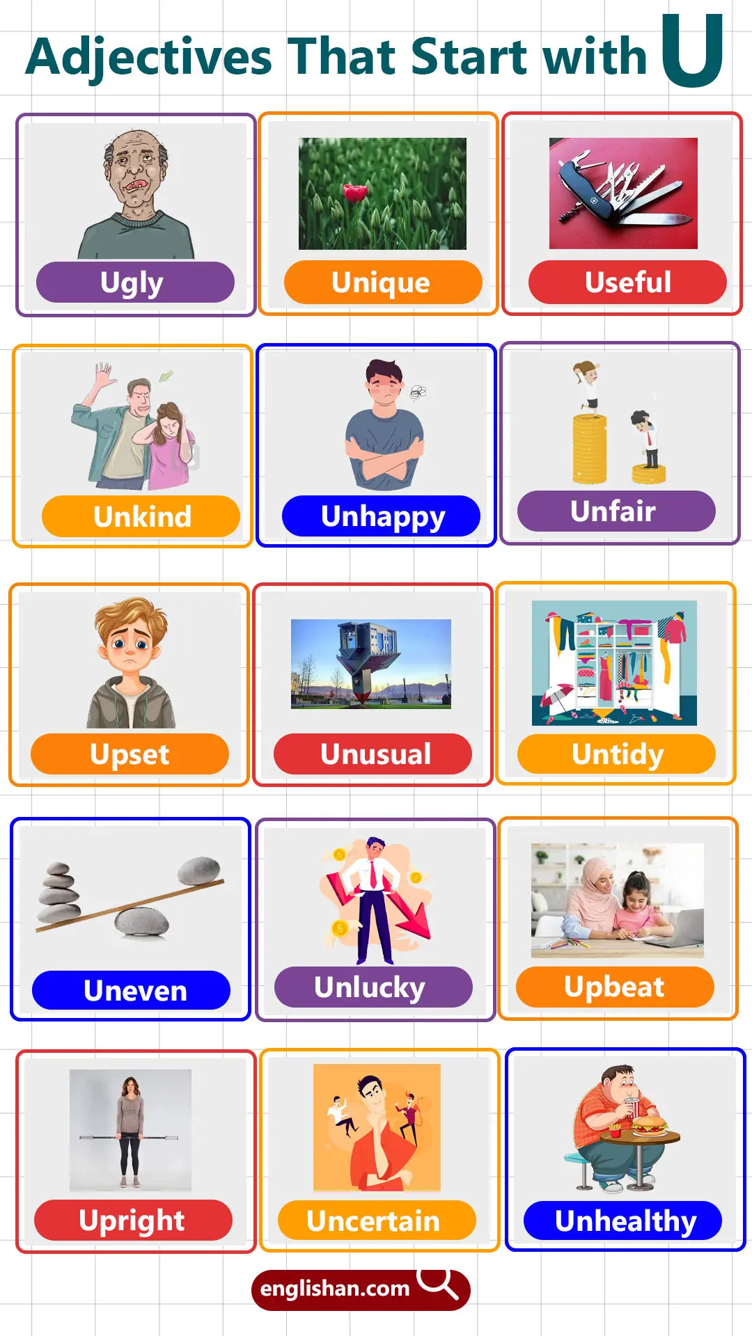 Adjectives with Letter U