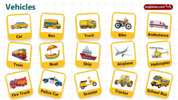 Vehicles Names for Kids