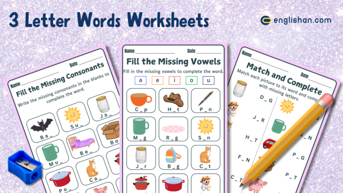 3 Letter Words Worksheets Printable