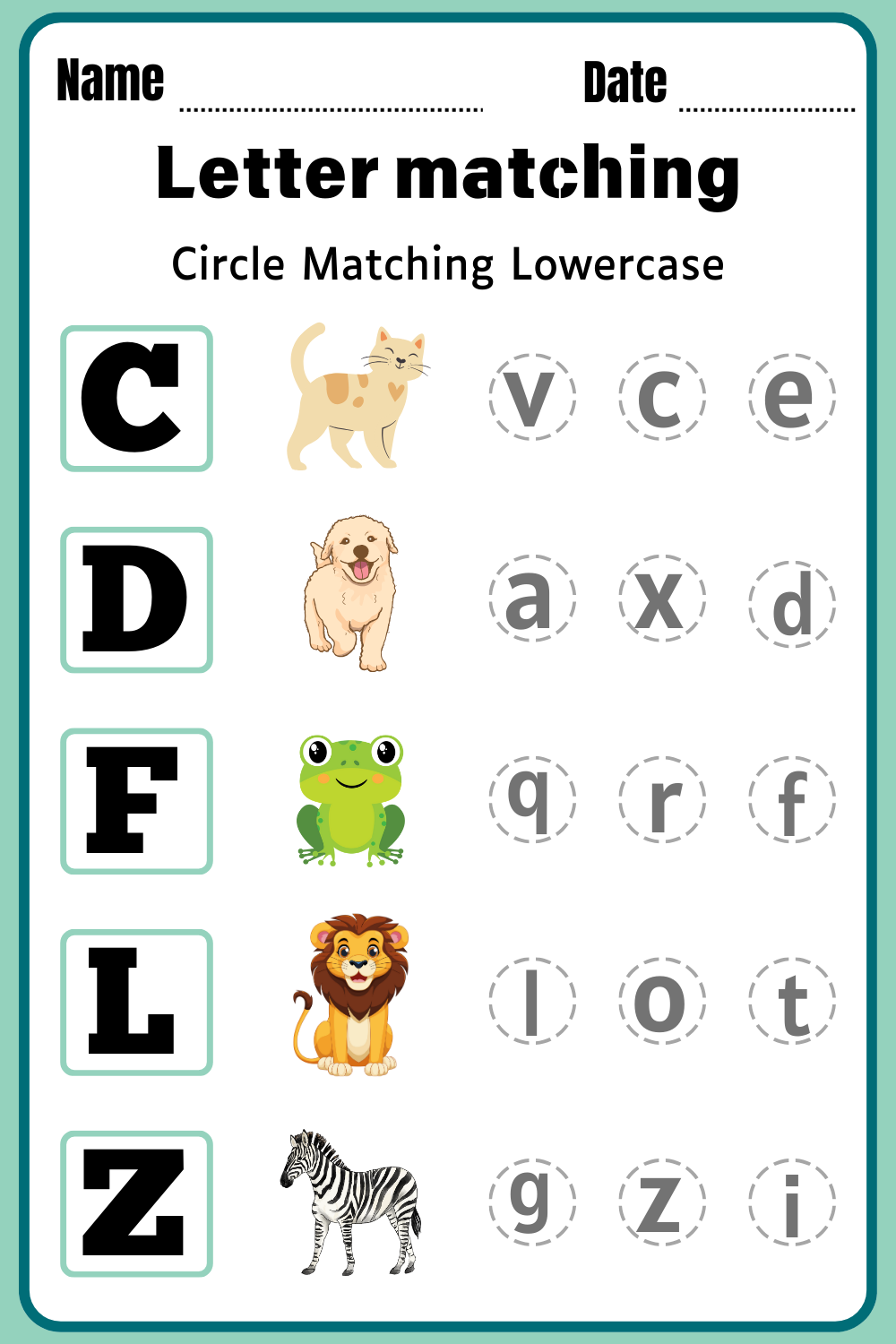 Letter Matching Worksheet 1