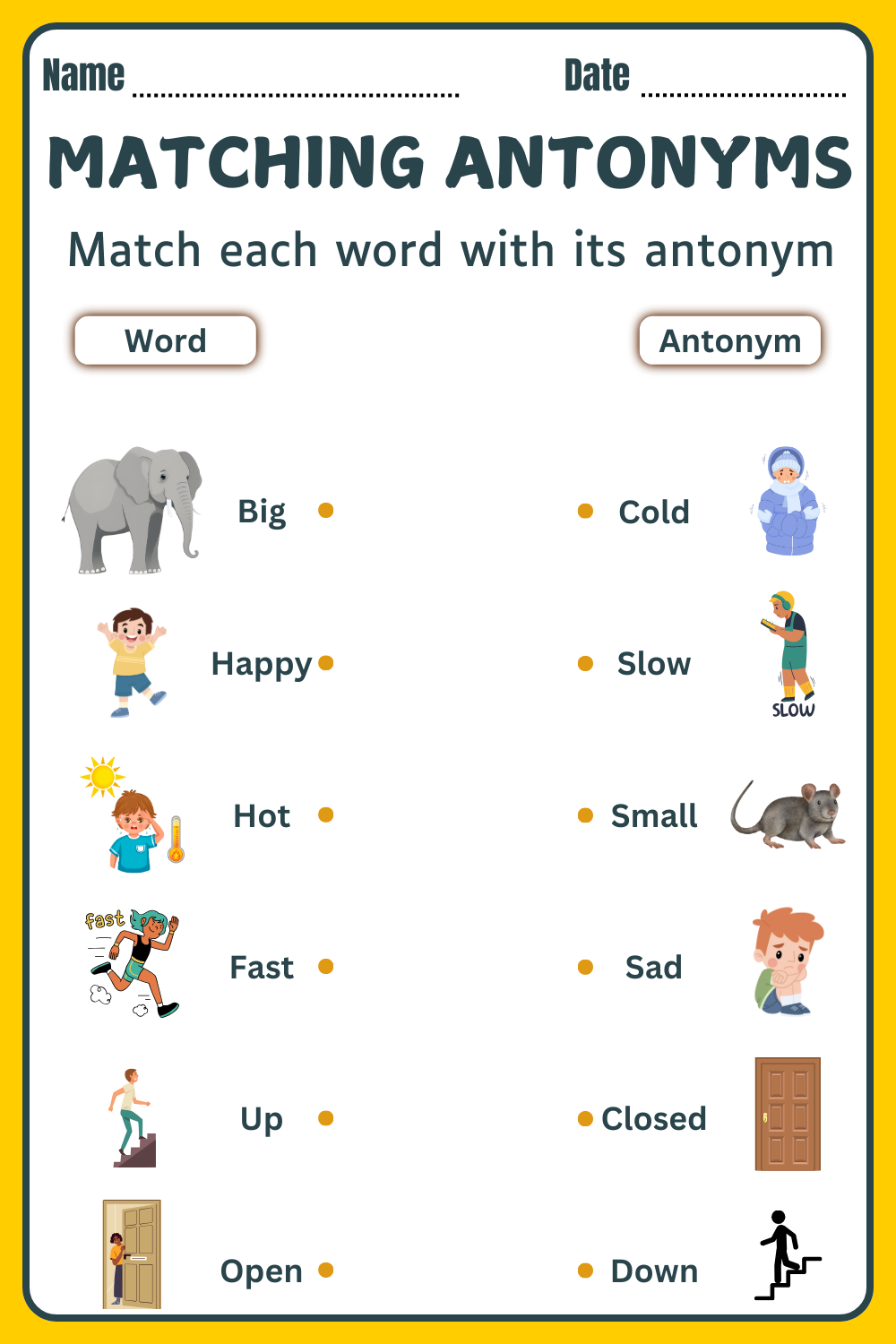 Matching Antonyms Worksheet 1