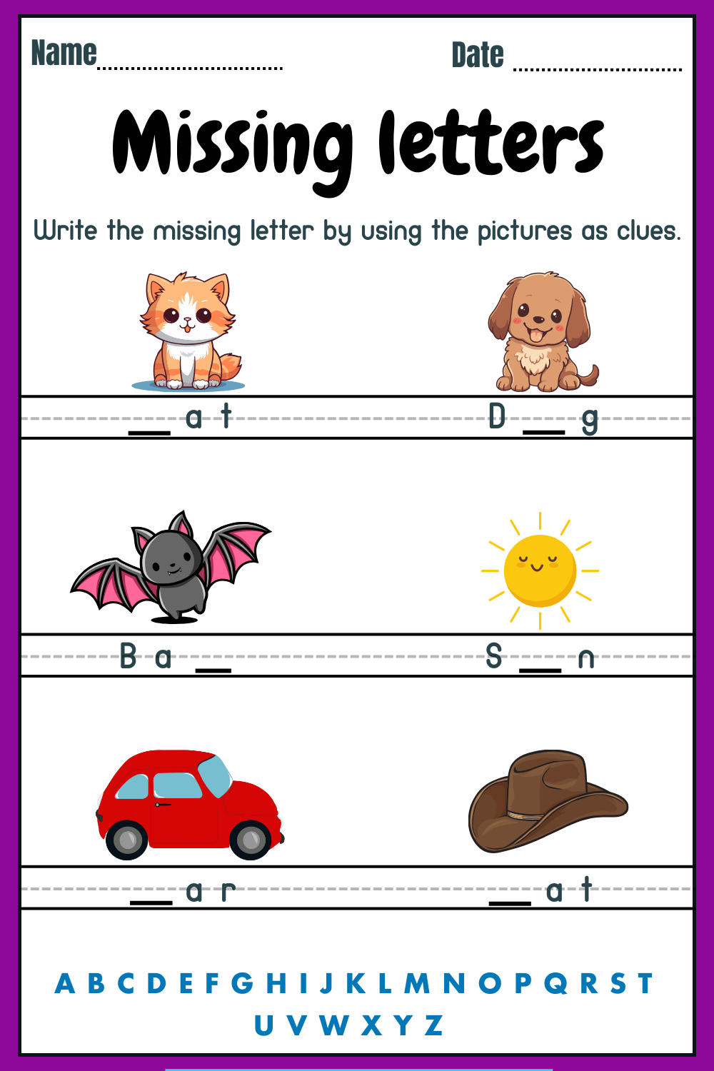 Missing Letters Worksheets 1