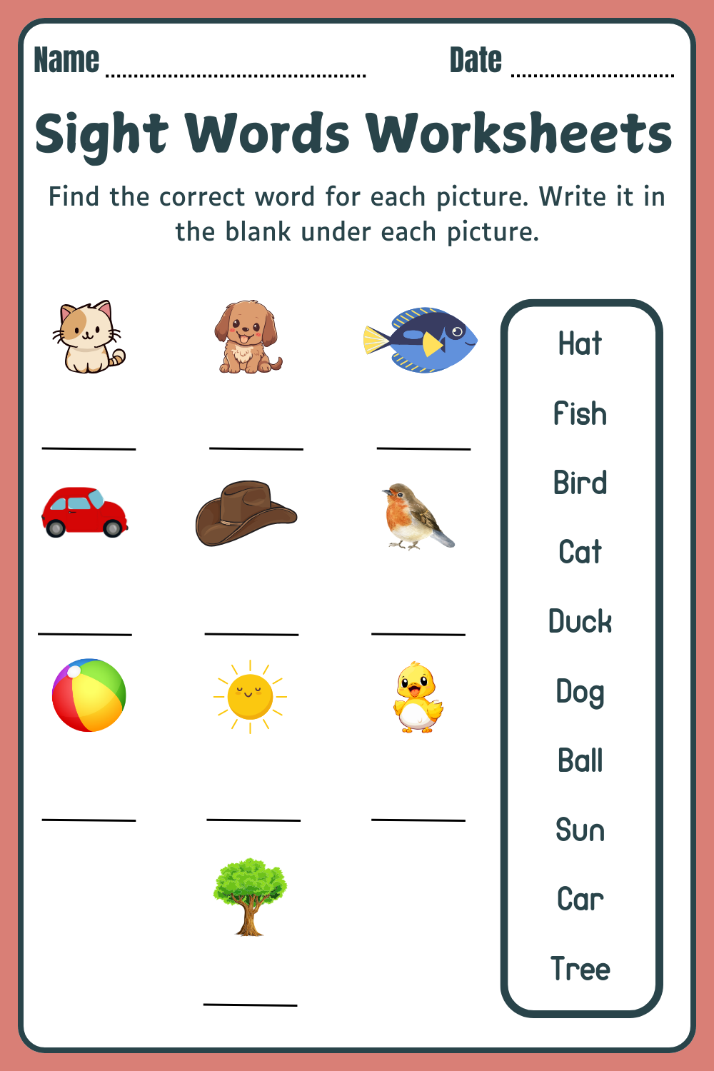 Sight Words Worksheet 1