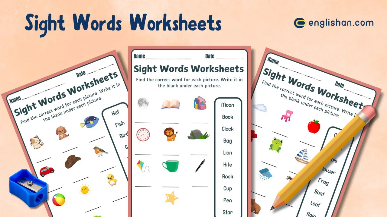 3 Sight Words Worksheets in English