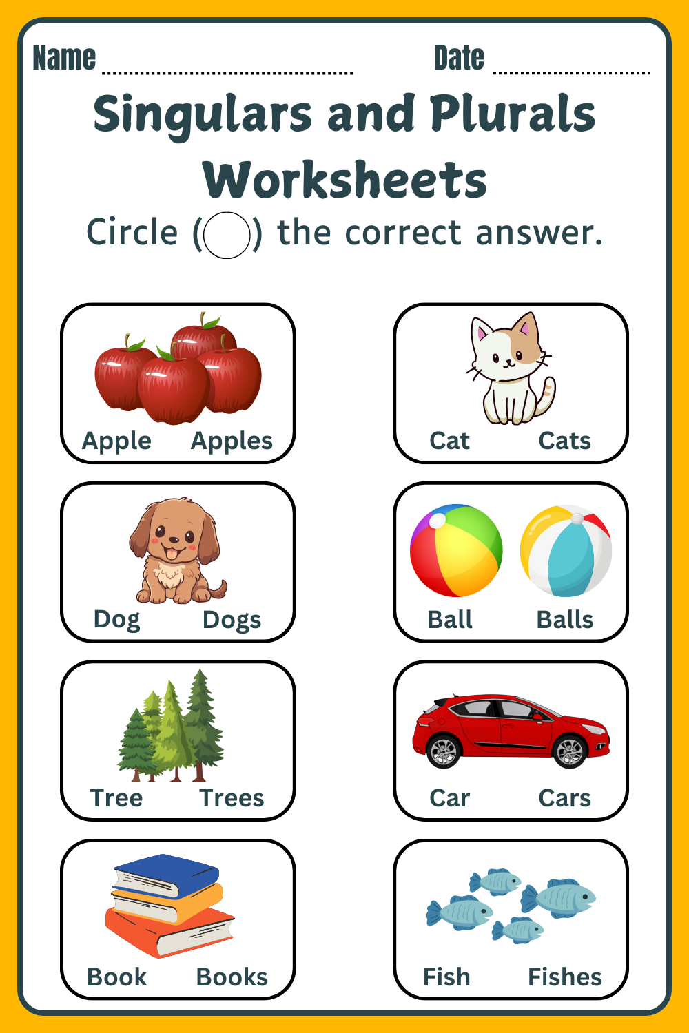 Singulars and Plurals Worksheets 1