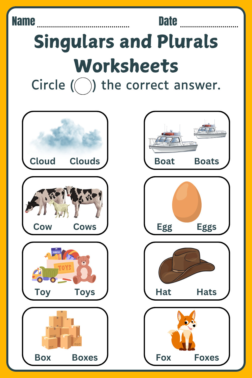 Singulars and Plurals Worksheets 3