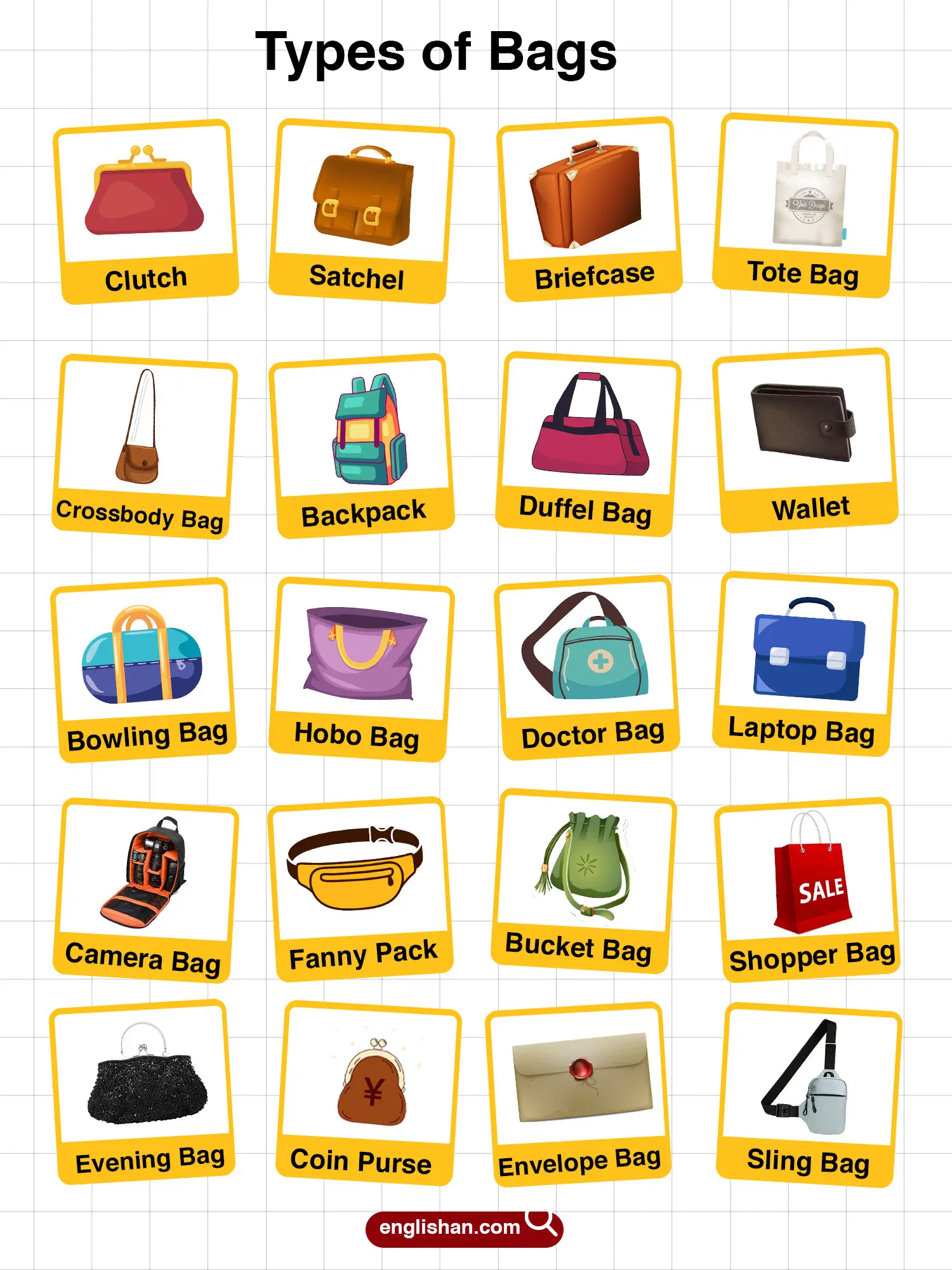 Types of Bags in English