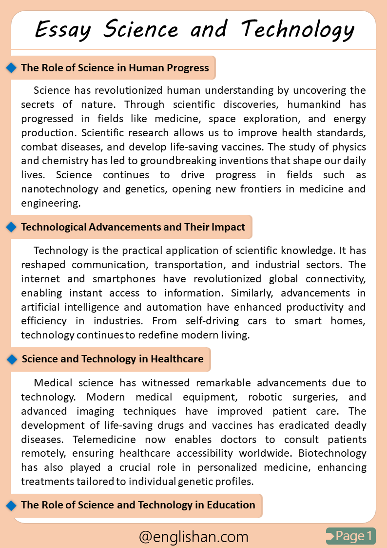 Science and Technology Essay – 500 Words Sample