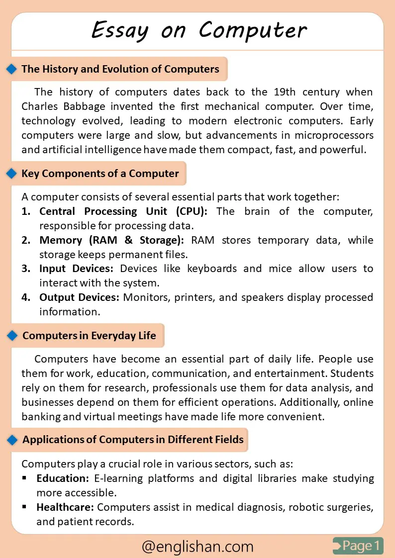 Computer - 500 Words Essay with Free PDF