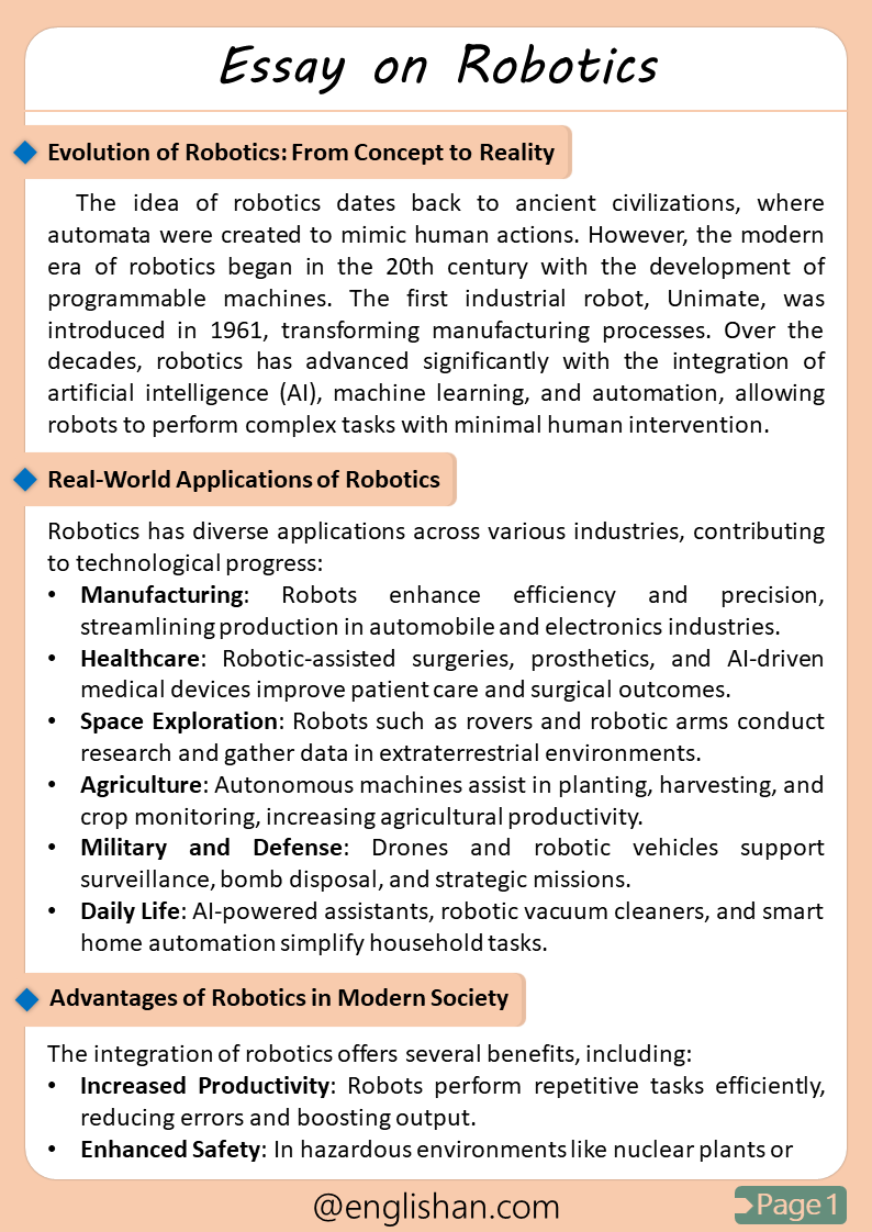 Robotics Essay - Applications, Benefits & Future