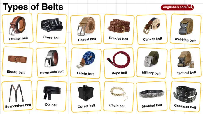 Types of belts - Leather, casual, dress, and tactical belts with pictures