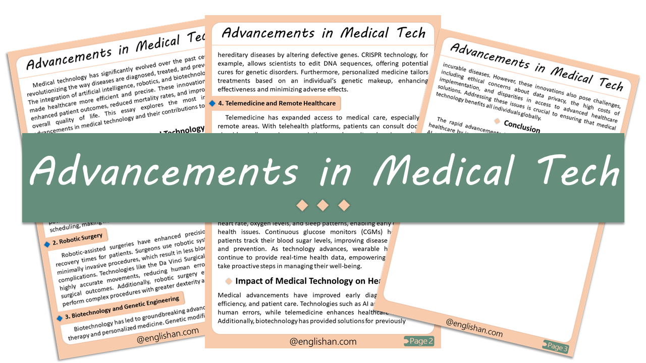 Advancements in Medical Technology Essay – 10 Lines, 250 Words, and 500 Words