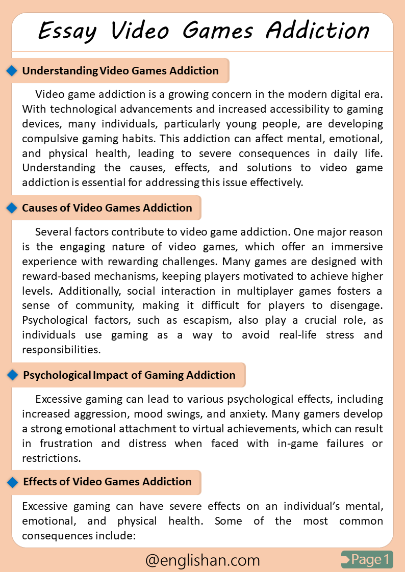 Video Games Addiction Essay – Free PDF Download