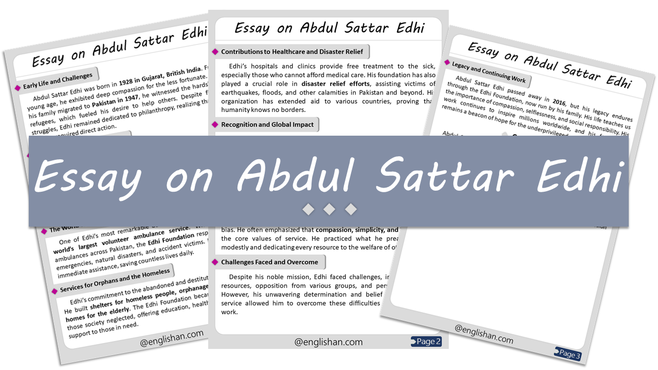 Abdul Sattar Edhi Essay – 10 Lines, 250 Words, and 500 Words