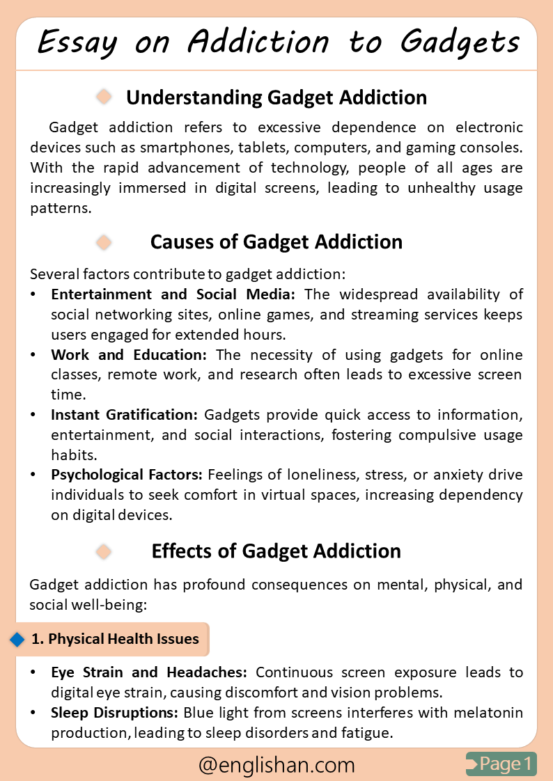 Addiction to Gadgets Essay – Free Printable PDF & Image