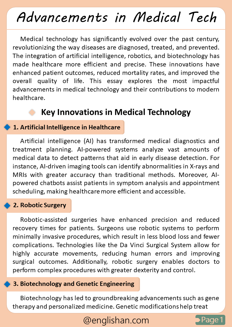 Advancements in Medical Technology – Sample Essay PDF