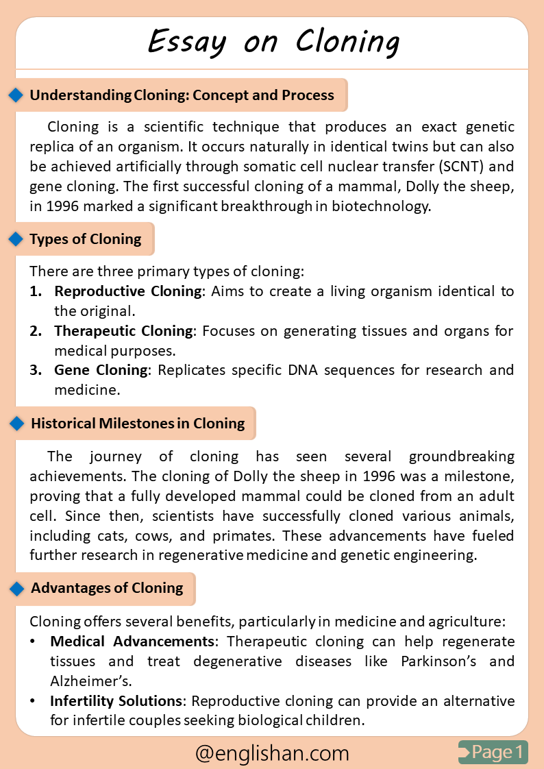 Cloning Essay – Understanding Benefits and Ethical Concerns