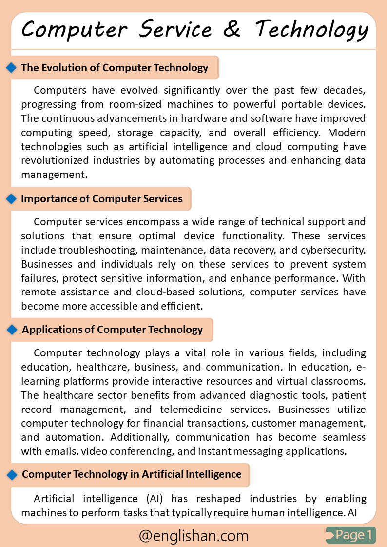 Computer Service and Technology - Sample Essay