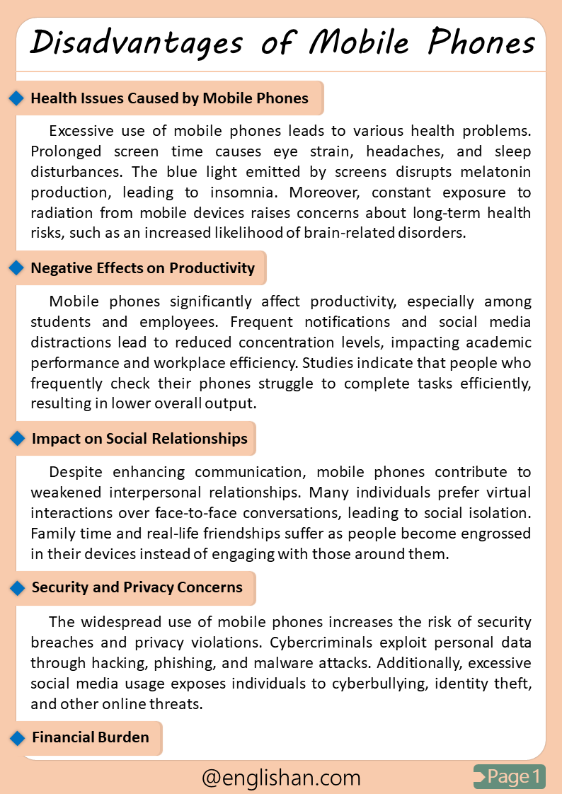 Disadvantages of Mobile Phones – 500 Words Essay