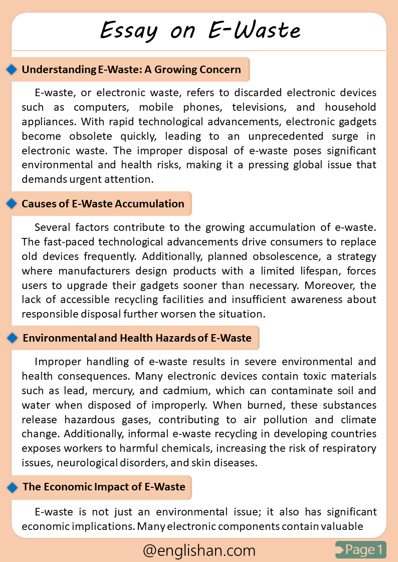 E-Waste Essay – Causes, Effects, and Solutions