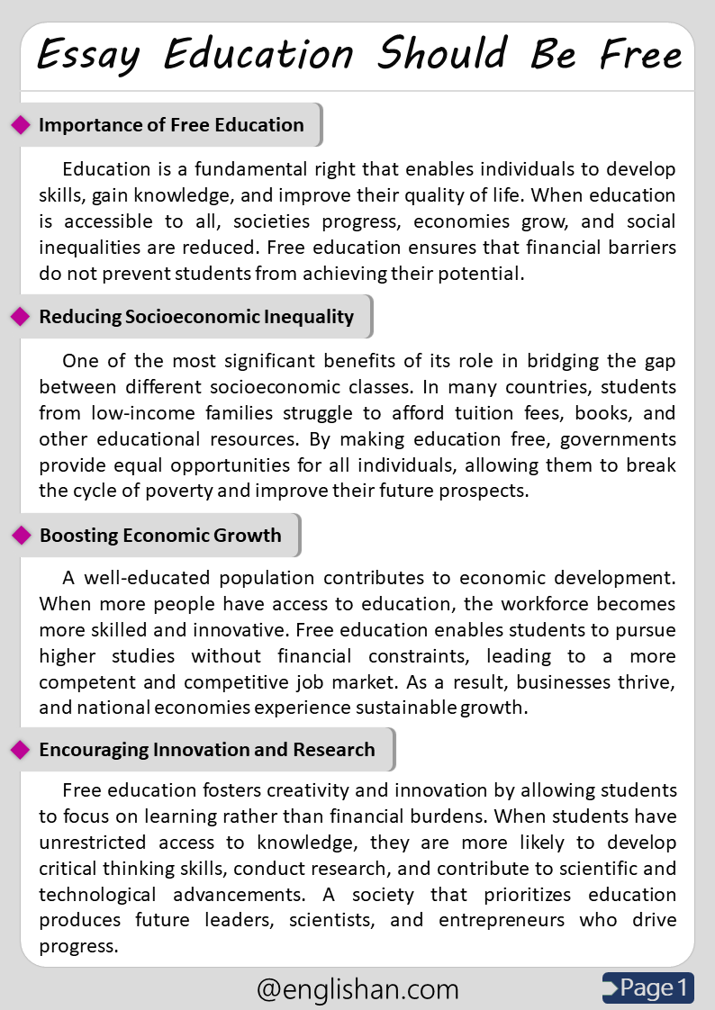 500 Words Education Should Be Free Essay for Upper Primary and Lower Secondary